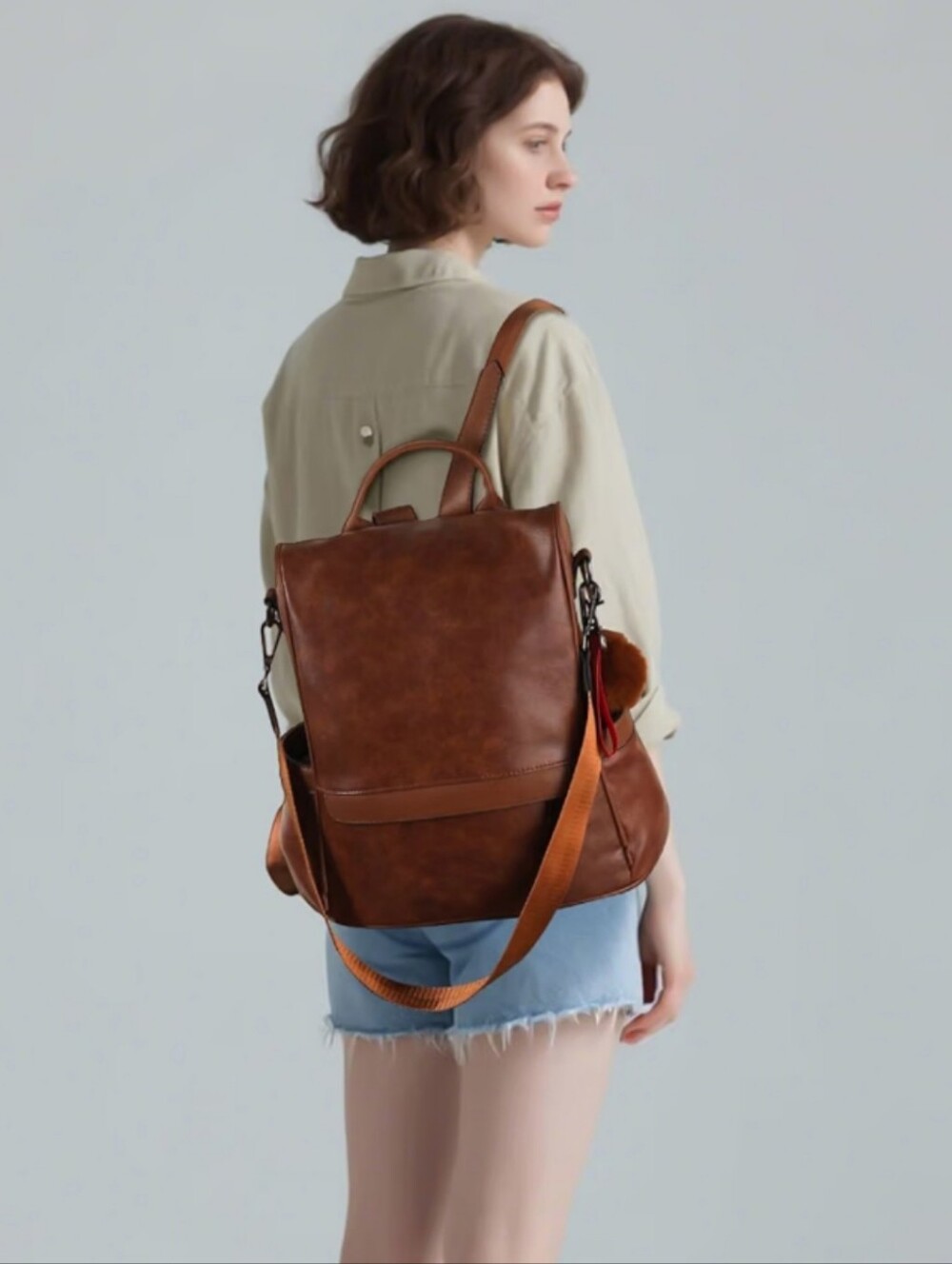 Cheruty Anti Theft PU Faux Leather Backpack Satchel Bag Tan Brown Large
